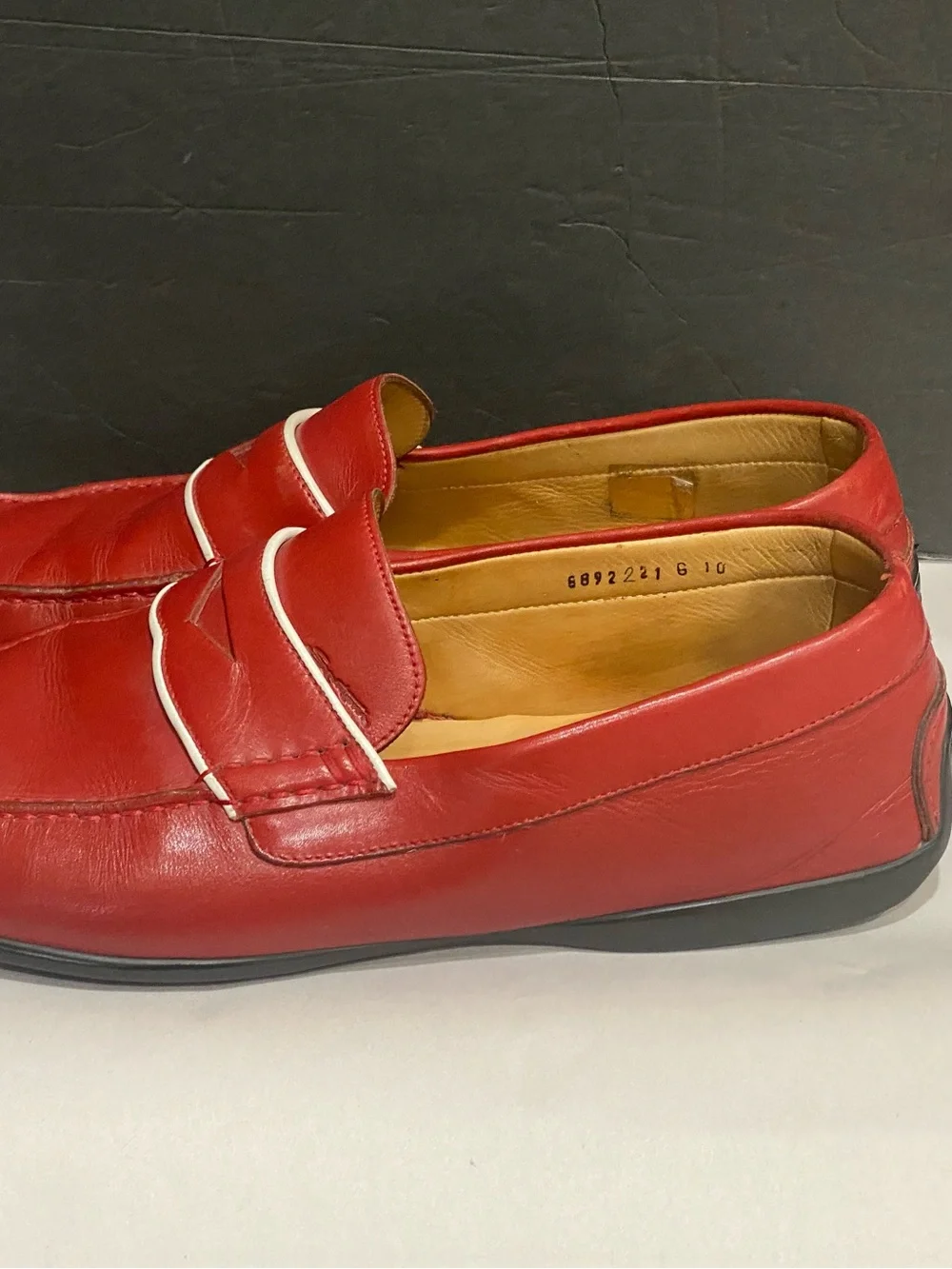 Santino Men's Red Leather Penny Loafers – White Piping Accent Sz 10